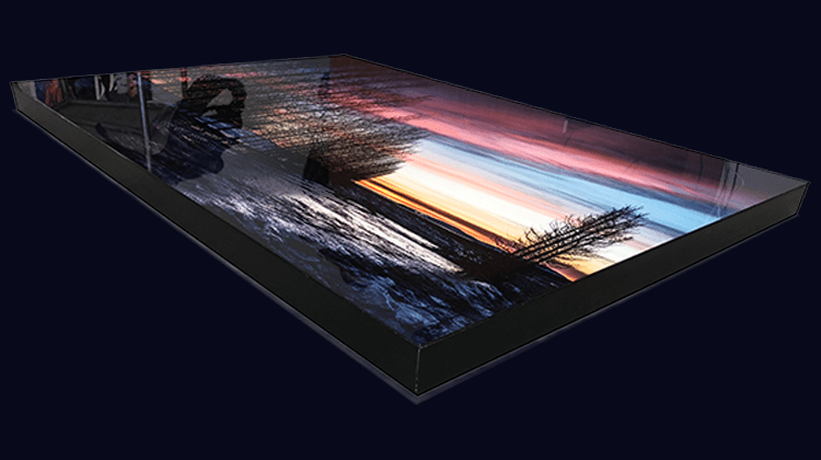 Metal print with a black frame following the panel edge