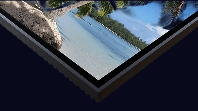 Metal print separated from a black outer frame to create a floating presentation