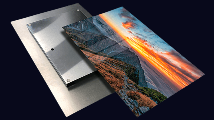 Rear view of a metal print with a concealed box mount